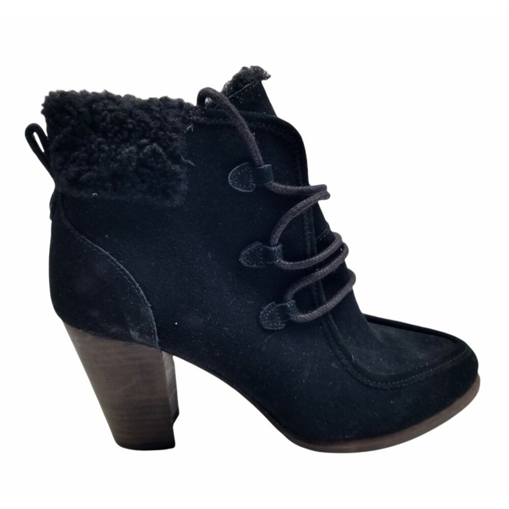 UGG Analise 1008620 Women's‎ 8 Black Suede Sheepskin Block Heel Boots